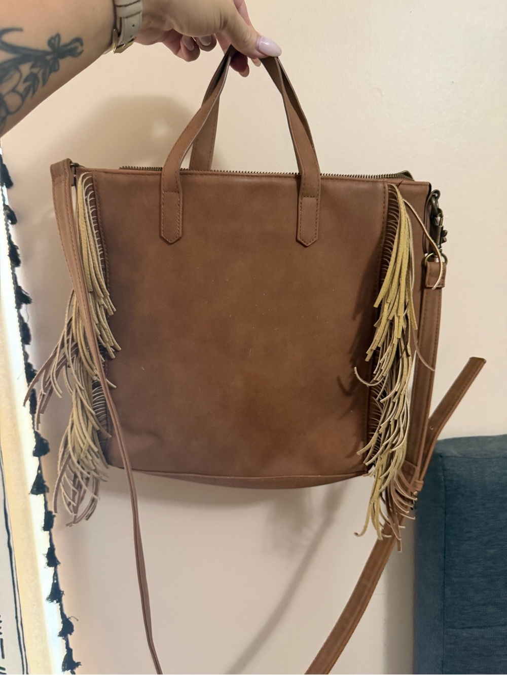 Universal Thread Brown Fringe Tote Shoulder Bag